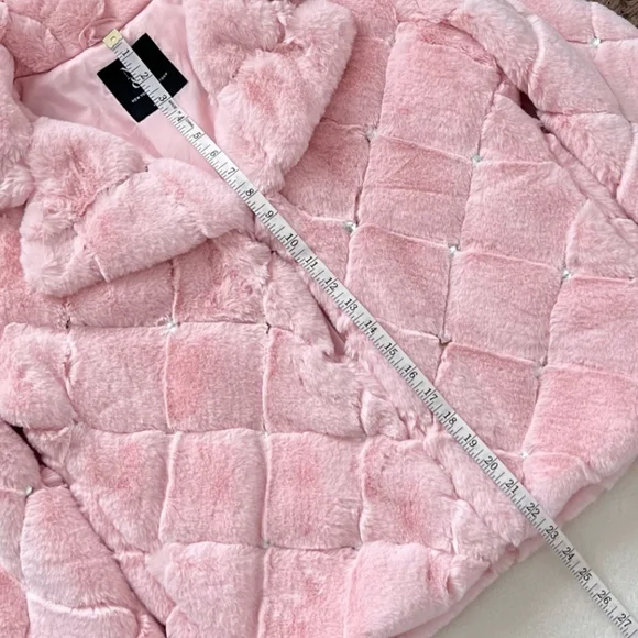 NYCO Pink Faux Fur Coat Quilted Embellished Jacket Barbie Bling Medium - Picture 2 of 14